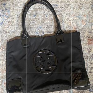 Tory Burch Mini Ella Tote Black patent nylon